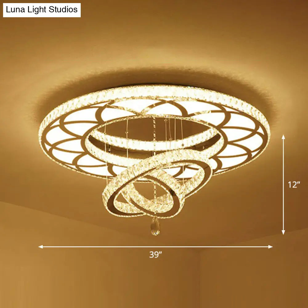 Modern Circular Led Flushmount With Clear Crystal For Living Room Ceiling / 39 Round