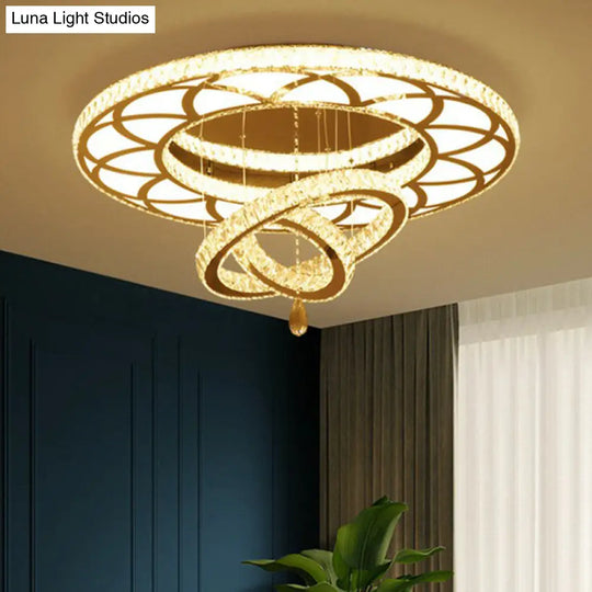 Modern Circular Led Flushmount With Clear Crystal For Living Room Ceiling