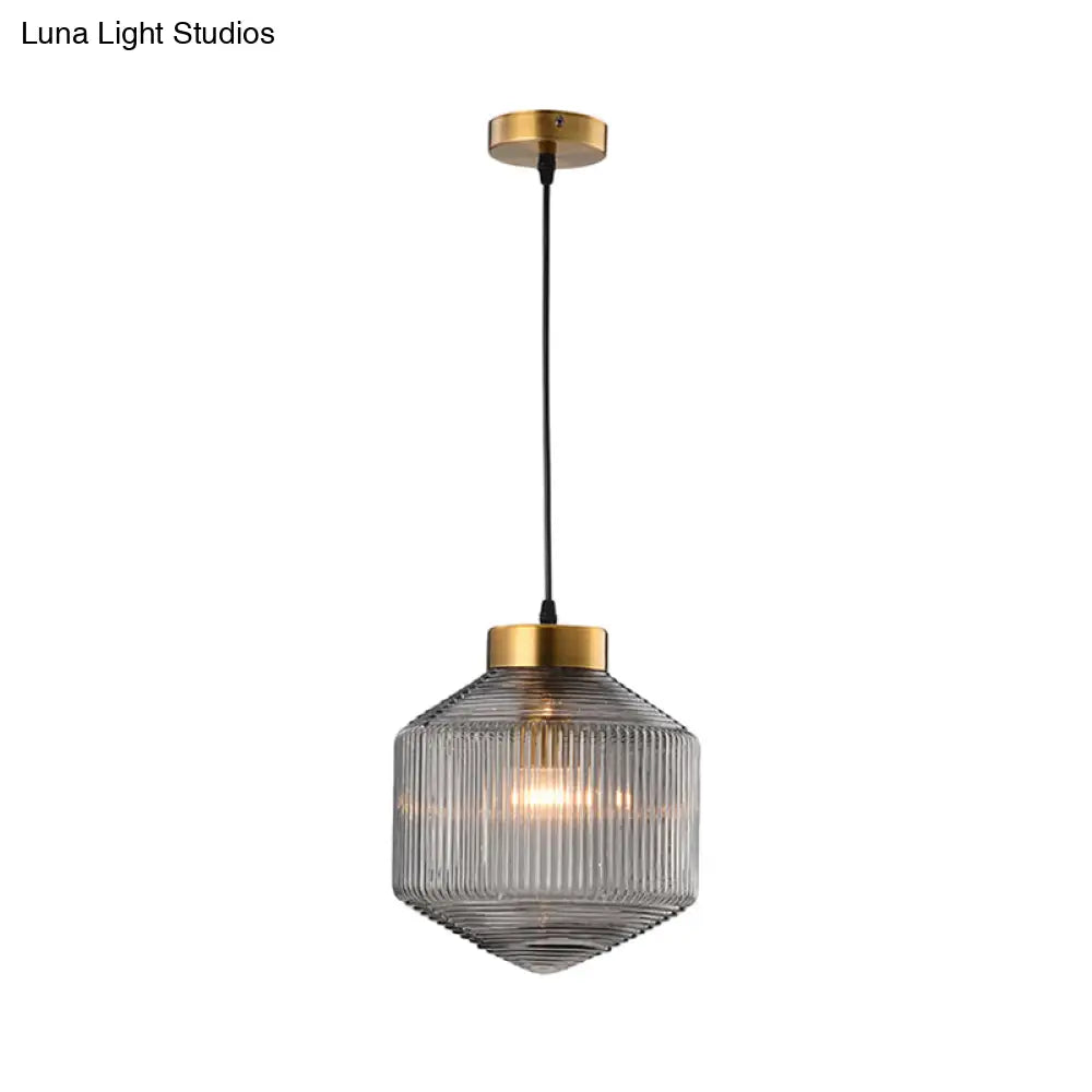 Modern Clear/Amber/Smoke Grey Prismatic Glass 1-Light Drum Pendant Ceiling Lamp Lighting