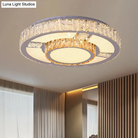 Modern Clear Beveled Crystal Blocks Stainless - Steel Led Flush Mount Lamp