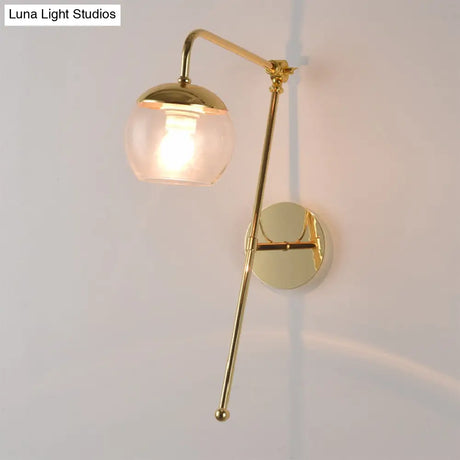 Modern Clear/Black Glass Ball Wall Sconce Light Fixture With Metal Arm - Bedside Lighting
