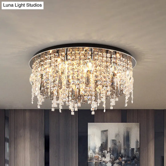 Modern Clear Crystal 12-Head Flush Mount Ceiling Fixture