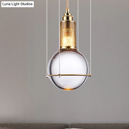 Modern Clear Crystal Ball Pendant Lamp With Led Gold Mesh Cage - Warm/White Bedroom Hanging Light /