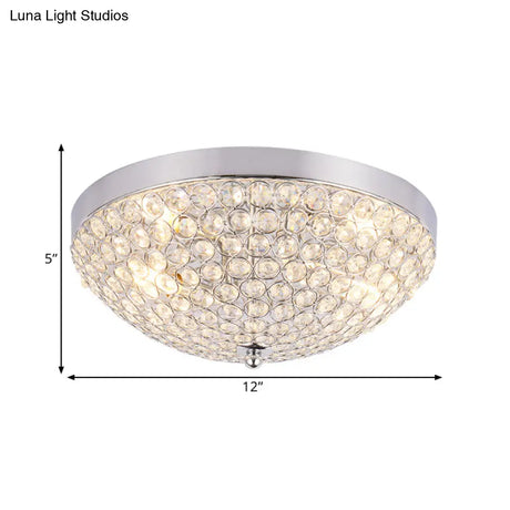 Modern Clear Crystal Beads Flush Mount Ceiling Light With Ring Mesh Grid - Set Of 2 Bulbs