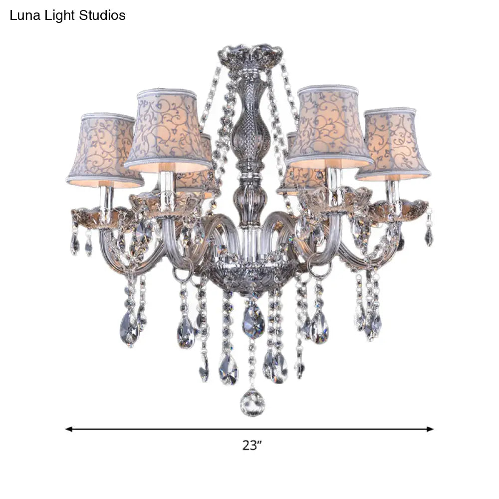 Clear Crystal Modernist Bell Ceiling Chandelier With 6/8 Bulbs - Living Room Pendant Lamp In Beige