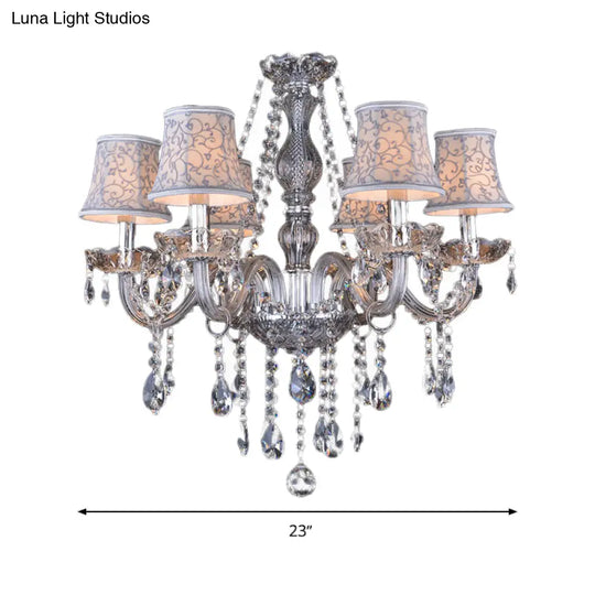 Clear Crystal Modernist Bell Ceiling Chandelier With 6/8 Bulbs - Living Room Pendant Lamp In Beige