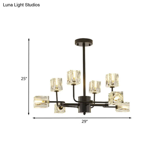 Modern Clear Crystal Block Ceiling Light Fixture Cubic Kitchen Semi Flush Mount 8 Heads Black