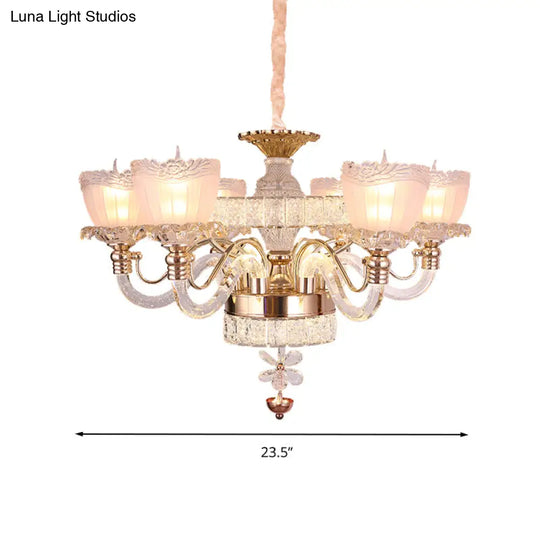 Modern Clear Crystal Ceiling Light - Rose Gold Bowl Chandelier With 6 Heads