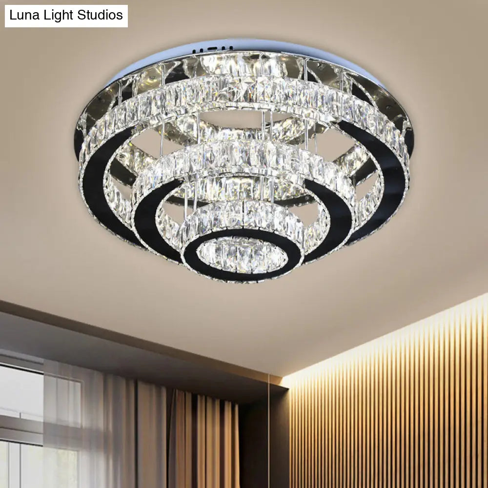 Modern Clear Crystal Ceiling-Mounted Led Flush Light For Dining Room With Stainless Steel Finish