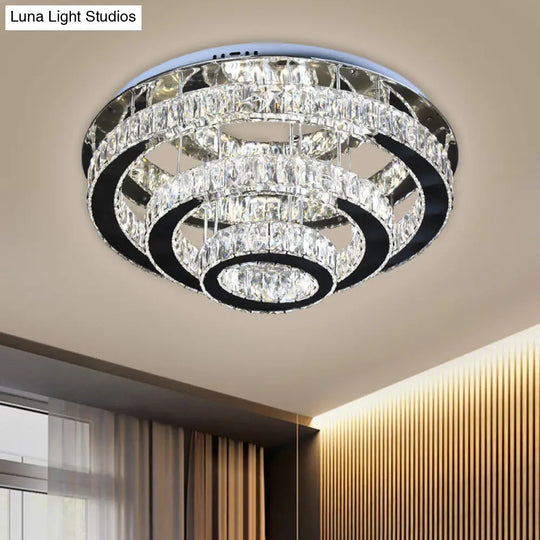 Modern Clear Crystal Ceiling-Mounted Led Flush Light For Dining Room With Stainless Steel Finish