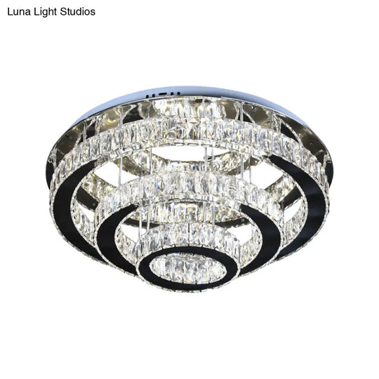 Modern Clear Crystal Ceiling-Mounted Led Flush Light For Dining Room With Stainless Steel Finish