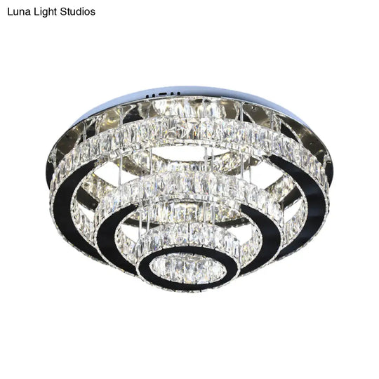 Modern Clear Crystal Ceiling - Mounted Led Flush Light For Dining Room With Stainless Steel Finish