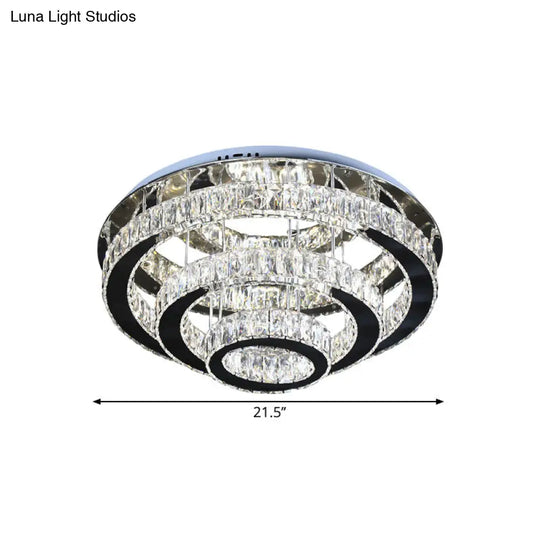 Modern Clear Crystal Ceiling-Mounted Led Flush Light For Dining Room With Stainless Steel Finish