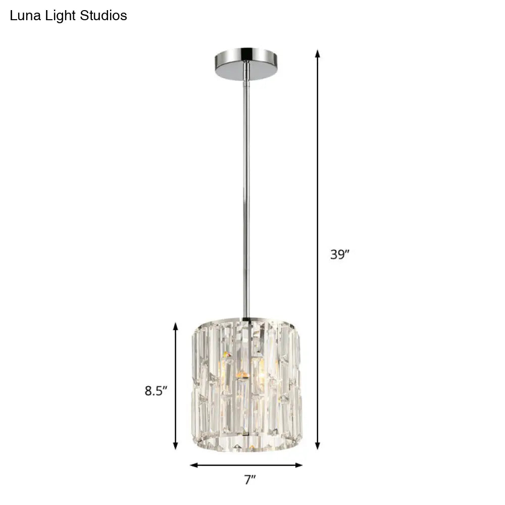 Modern Clear Crystal Cylinder Pendant Light Fixture For Bedside