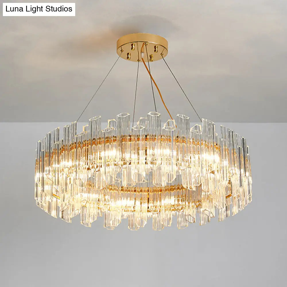 Modern Clear Crystal Drum Chandelier - Elegant 8/12 Light Gold Led Ceiling Lamp Ideal For Living
