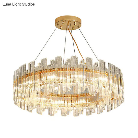 Modern Clear Crystal Drum Chandelier - Elegant 8/12 Light Gold Led Ceiling Lamp Ideal For Living