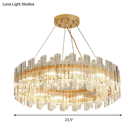 Modern Crystal Drum Chandelier - 8/12 Lights Gold Finish Led Ceiling Lamp For Living Room