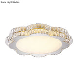 Modern Clear Crystal Flower/Octagon Led Flushmount Ceiling Lamp Minimalistic Stainless-Steel Design