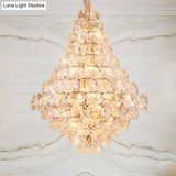 Modern Clear Crystal Glass Teardrop Chandelier - 12 Bulb Led Pendant Ceiling Light In Gold For