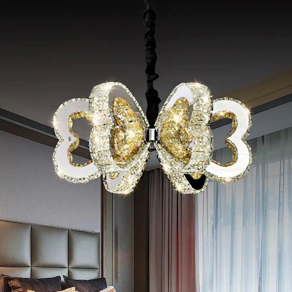 Modern Clear Crystal Heart Chandelier - Led Down Lighting Stainless-Steel Warm/White Light Ideal