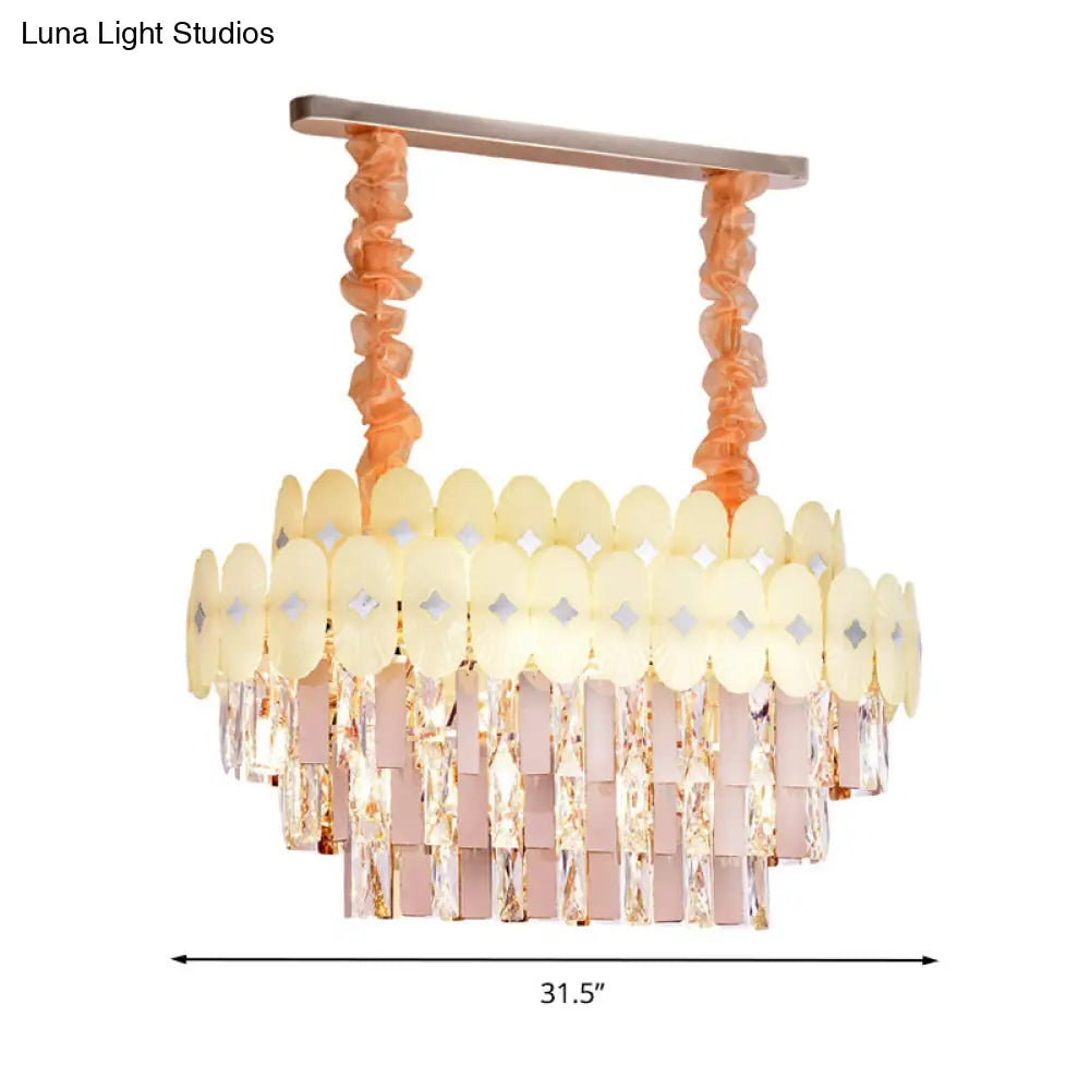 Modern Clear Crystal Island Chandelier - 12 Light Oval Pendant For Dining Room