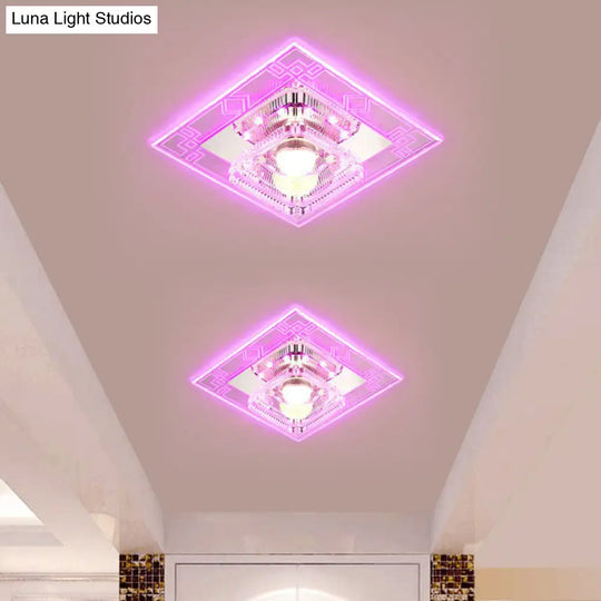 Modern Clear Crystal Led Flush Mount Ceiling Light For Entryway / 5W Pink