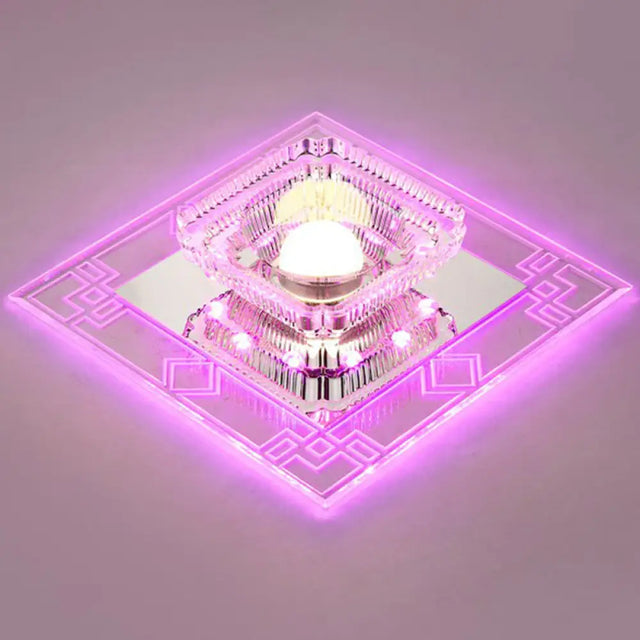 Modern Clear Crystal Led Flush Mount Ceiling Light For Entryway