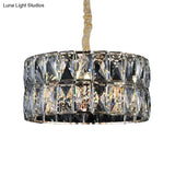 Modern Clear Crystal Round Chandelier - Black Multi-Light Ceiling Lamp For Living Room