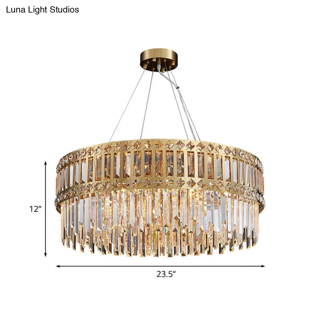 Modern Clear Crystal Round Pendant Light 10-Light Gold Hanging Lamp For Bedroom