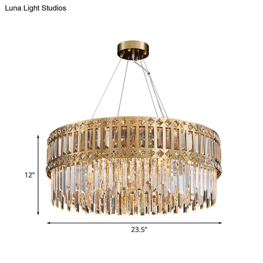 Modern Clear Crystal Round Pendant Light 10-Light Gold Hanging Lamp For Bedroom