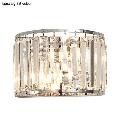 Modern Clear Crystal Wall Mounted Light 2-Bulb Chrome Finish Lamp