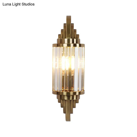 Modern Clear Crystal Wall Sconce - Brass Flush Mount Bedside Light