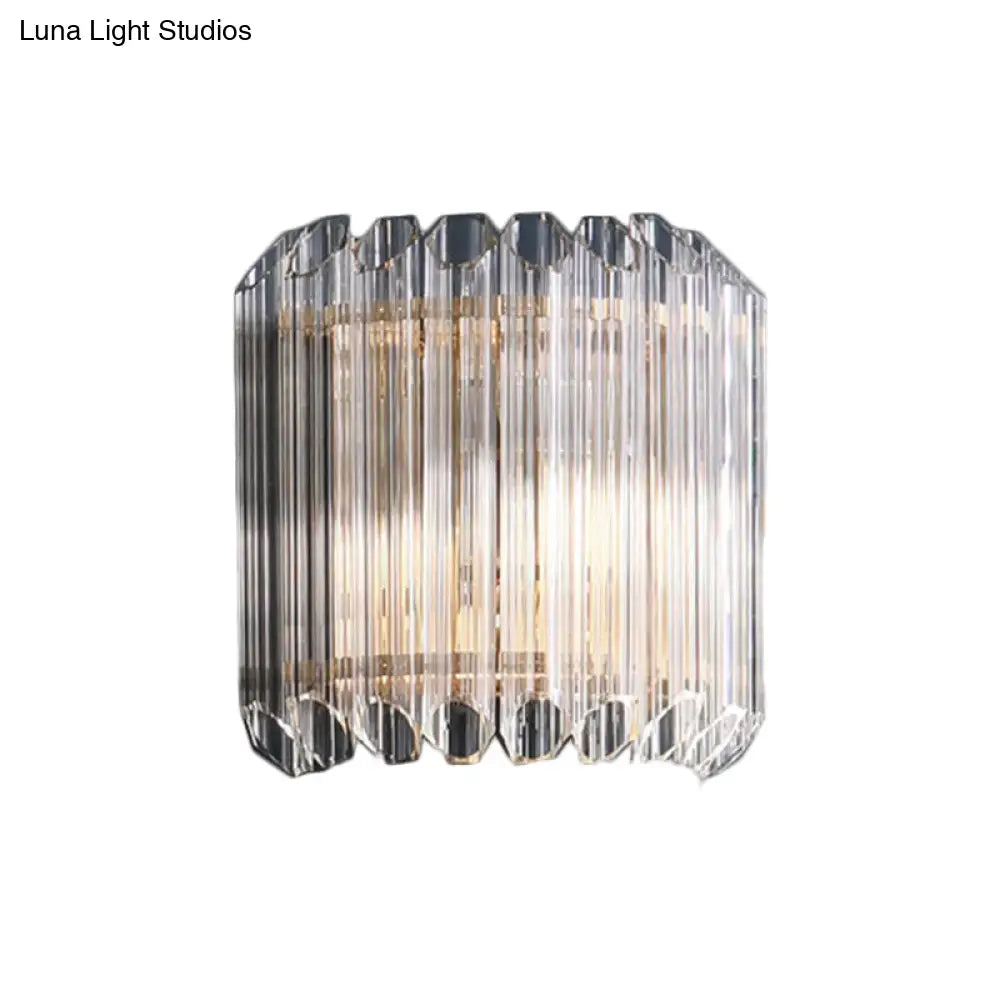 Modern Clear Crystal Wall Sconce - Half Drum Bedroom Light Fixture With 1 Simplicity