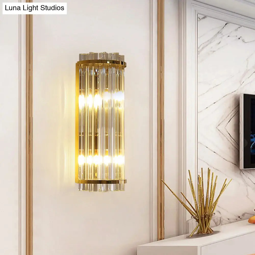 Modern Clear Crystal Wall Sconce Lamp - 2 Lights Gold Finish 14/21.5 Width