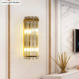 Modern Clear Crystal Wall Sconce Lamp - 2 Lights Gold Finish 14/21.5 Width