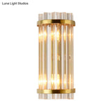 Modern Clear Crystal Wall Sconce Lamp - 2 Lights Gold Finish 14/21.5 Width
