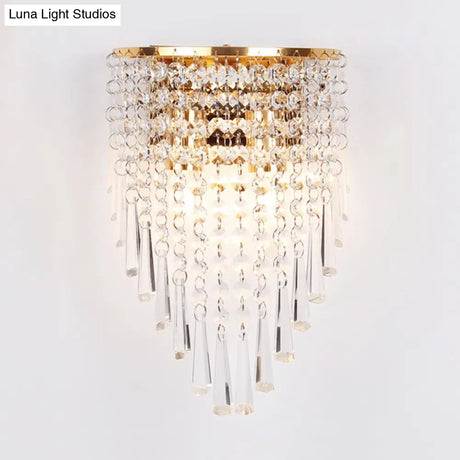 Modern Clear Crystal Wall Sconce Lamp With 2 Bulbs - Gold Finish