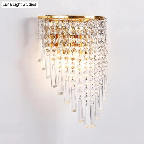 Modern Clear Crystal Wall Sconce Lamp With 2 Bulbs - Gold Finish