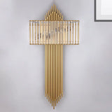 Modern Clear Crystal Wall Sconce With 2 Golden Lights For Bedside - 14.5/16.5 W Rectangular Lighting