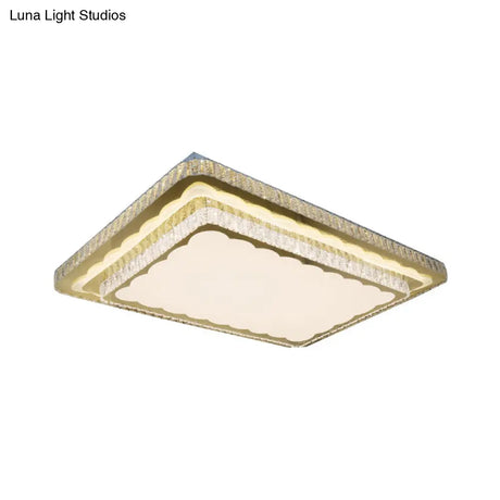 Modern Clear Cut Crystal Led Flush Mount Ceiling Fixture In Nickel