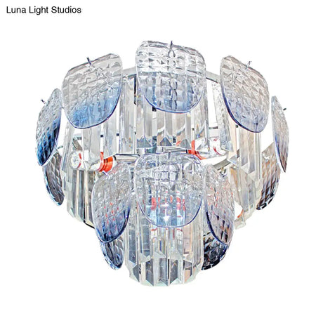 Modern Clear Faceted Crystal Tiered Hanging Light Kit With Blue Pendant Chandelier (5/10 Lights)