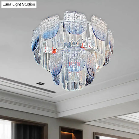 Modern Clear Faceted Crystal Tiered Hanging Light Kit With Blue Pendant Chandelier (5/10 Lights)