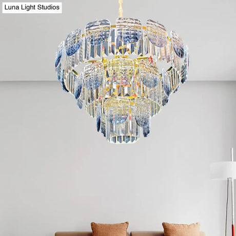 Modern Clear Faceted Crystal Tiered Hanging Light Kit With Blue Pendant Chandelier (5/10 Lights)