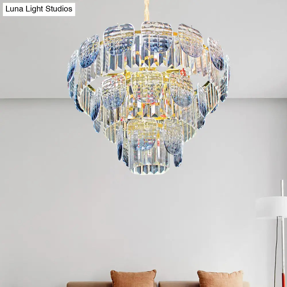 Modern Clear Faceted Crystal Tiered Hanging Light Kit With Blue Pendant Chandelier (5/10 Lights)