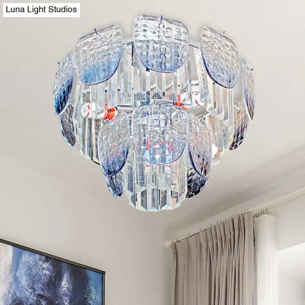 Modern Clear Faceted Crystal Tiered Hanging Light Kit With Blue Pendant Chandelier (5/10 Lights)