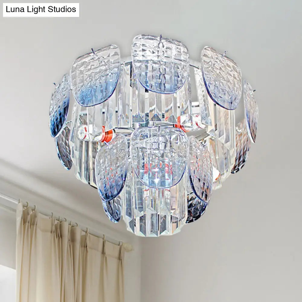 Faceted Crystal Hanging Light Kit - Modern 5/10 Blue Pendant Chandelier 5 / Clear