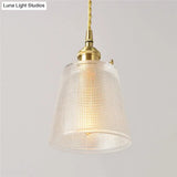 Modern Clear Glass 1-Bulb Gold Bell Pendant Light With Metallic Switch