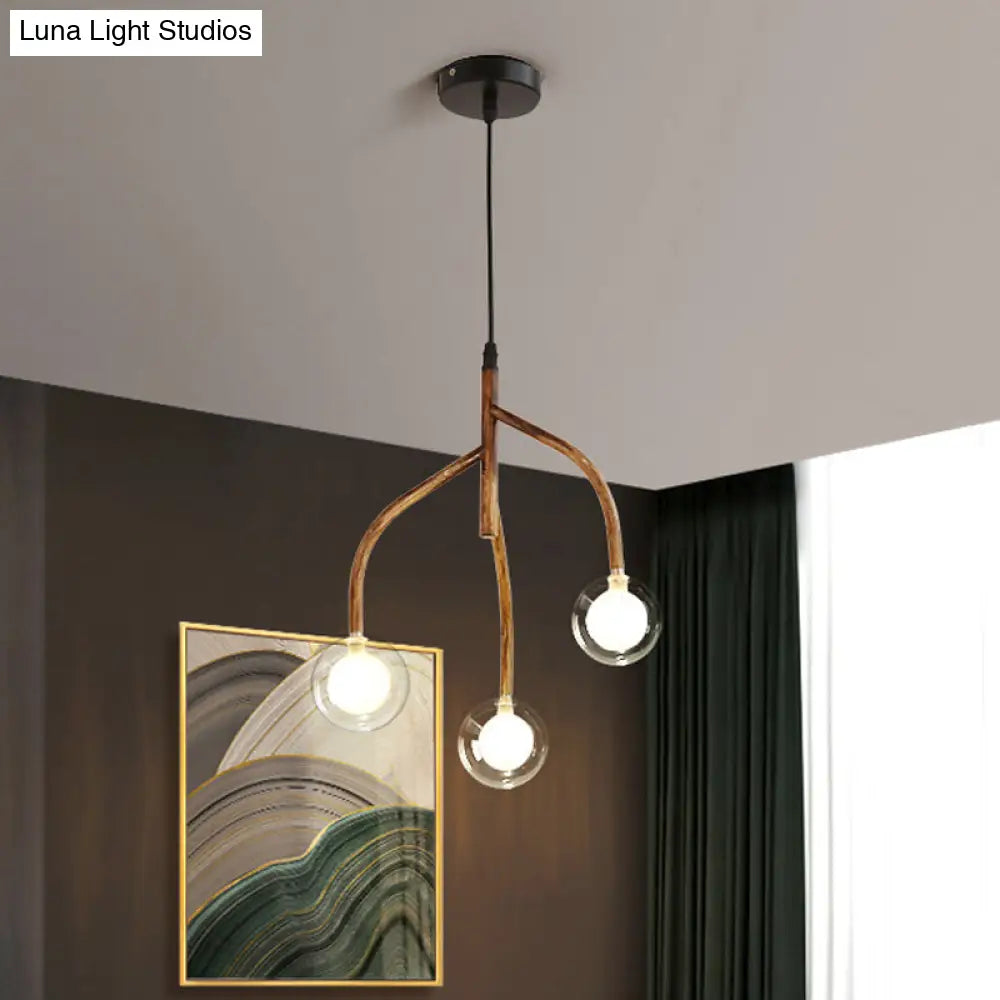 Clear Glass Beige Pendulum Chandelier With Vine Design - Molecular 3-Light Pendant For Warehouse