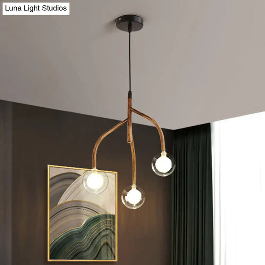 Clear Glass Beige Pendulum Chandelier With Vine Design - Molecular 3-Light Pendant For Warehouse