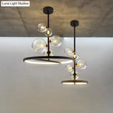 Modern Clear Glass Bubble Chandelier 5 Light Black Pendant Light with Loop Bottom